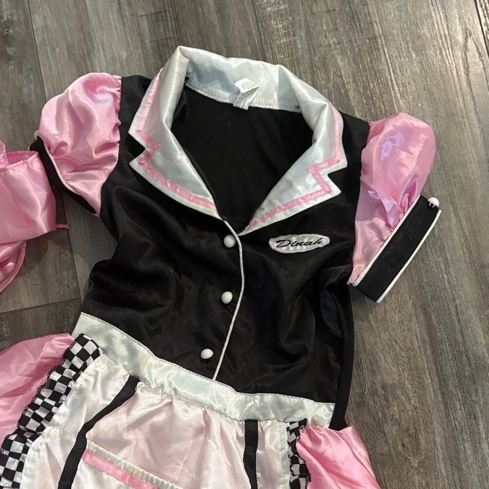 Pink and Black Kids 50s sock hop diner waitress Costume dress and kerchief